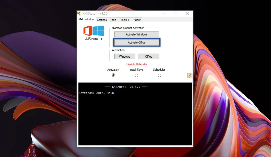 Activate office 2019 using KMSAuto++